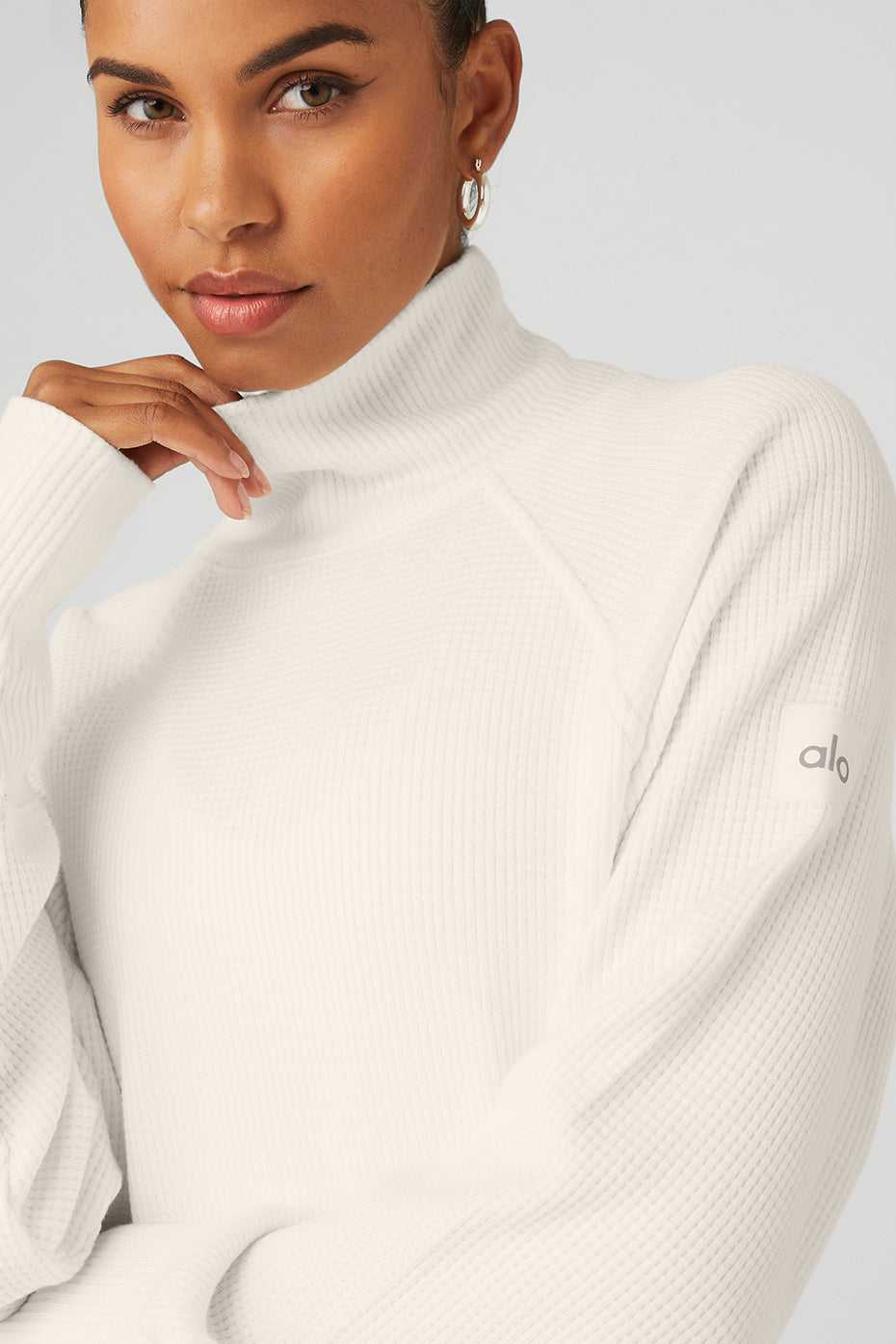 Debardeur Alo Yoga Thermal Weekend Escape Mock Neck Long Sleeve Blanche Femme | QFR-05528002