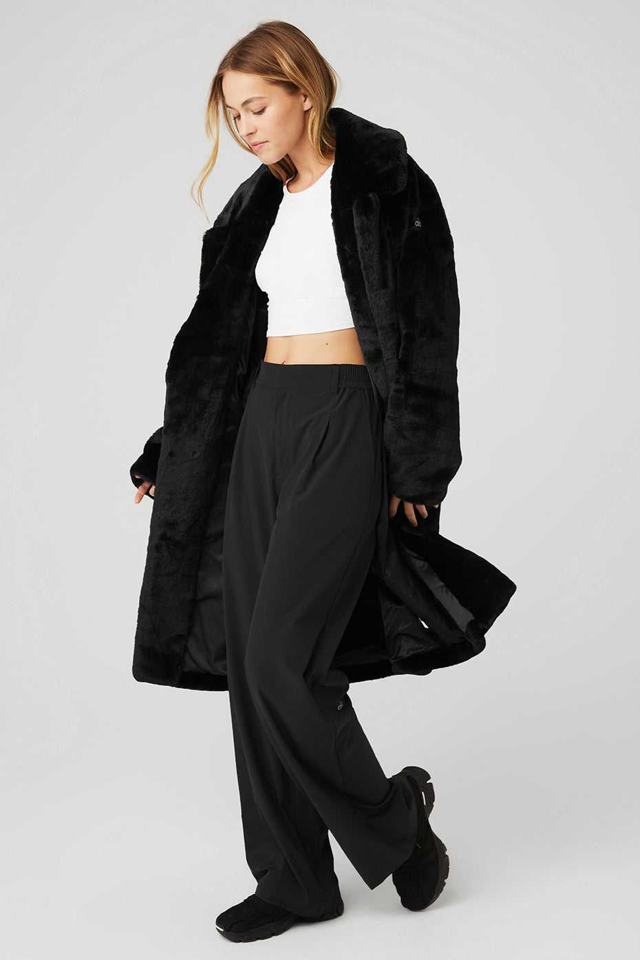 Manteaux Alo Yoga Oversized Faux Fur Trench Noir Femme | BNP-51121469