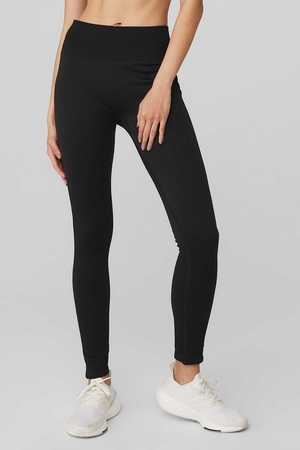 Leggings Alo Yoga Seamless High-Waist Ribbed Noir Femme | WBT-45088115