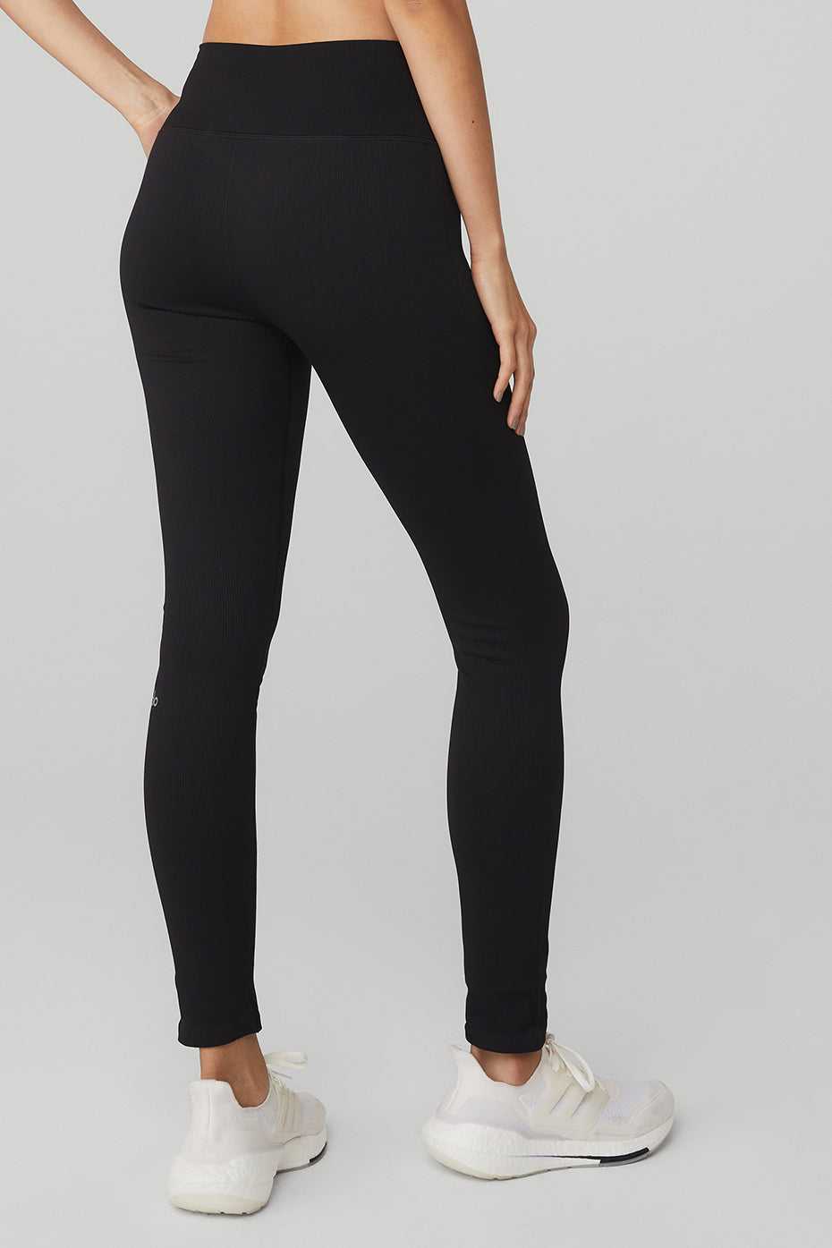 Leggings Alo Yoga Seamless High-Waist Ribbed Noir Femme | WBT-45088115