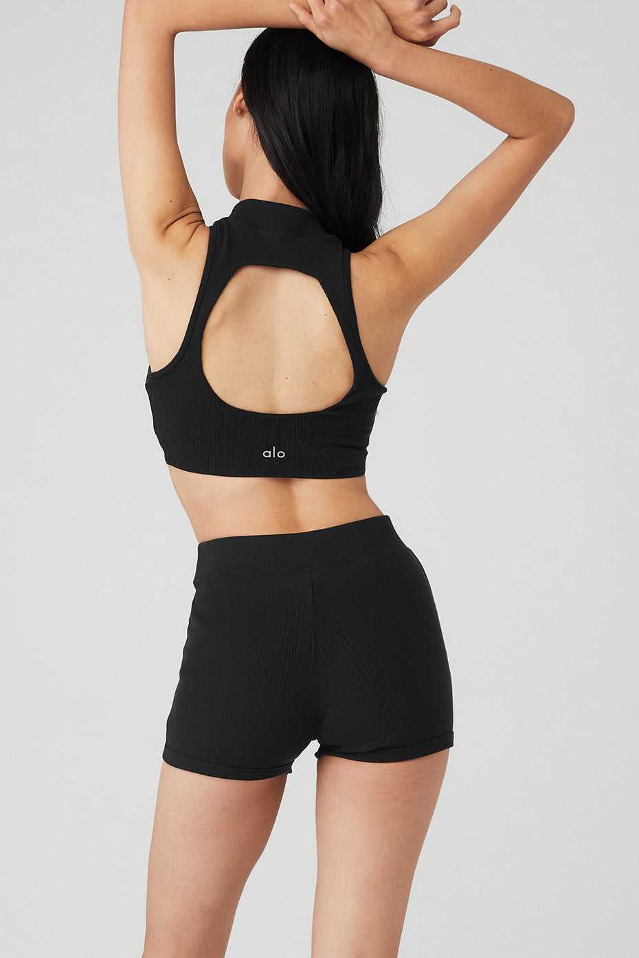 Hauts Courts Alo Yoga Goddess Rib Cropped Dynamite Noir Femme | PNW-25670809